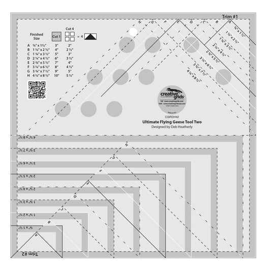Quilting tool with measurements and design on a white background