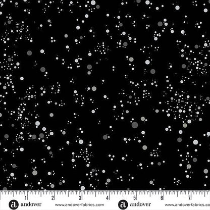 Deco Frost Snowfall in Squall features an array of grey dots scattered across a black background.