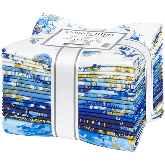 Pack of blue and white fabric squares with 'Cobalt Bliss' label on a white background