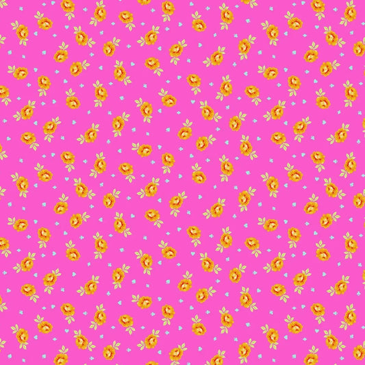 Pink background with yellow floral pattern