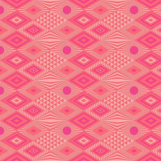 Geometric pattern with pink diamonds and triangles on a pink background