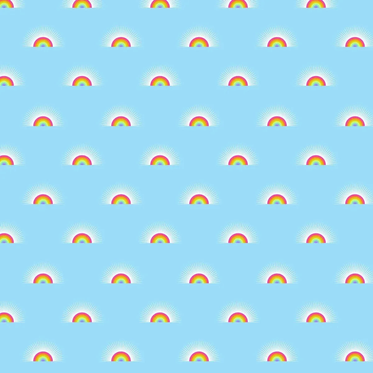 Pattern of small rainbows on a blue background