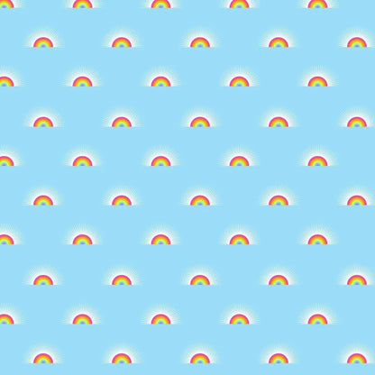 Pattern of small rainbows on a blue background