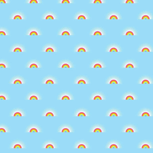 Pattern of small rainbows on a blue background