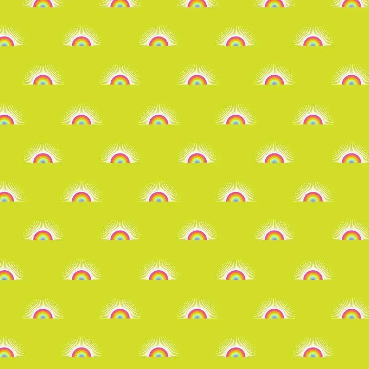 Pattern of rainbows on a yellow background