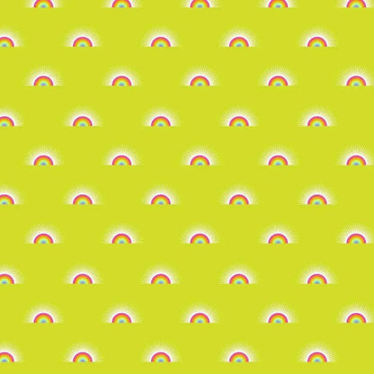 Pattern of rainbows on a yellow background