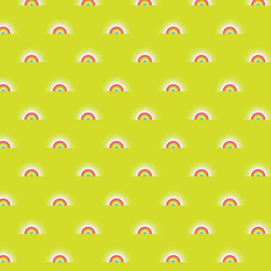 Pattern of rainbows on a yellow background