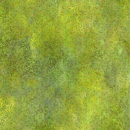 A fabric design featuring overlapping lotus flowers, awash in lush chartreuse, radiant gold, and deep olive hues.