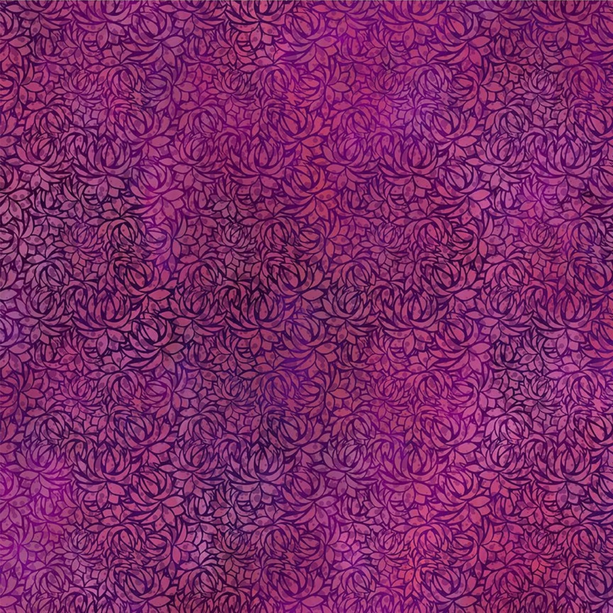 A fabric design featuring overlapping lotus blooms, awash in blended shades of deep magenta and sumptuous purple hues.
