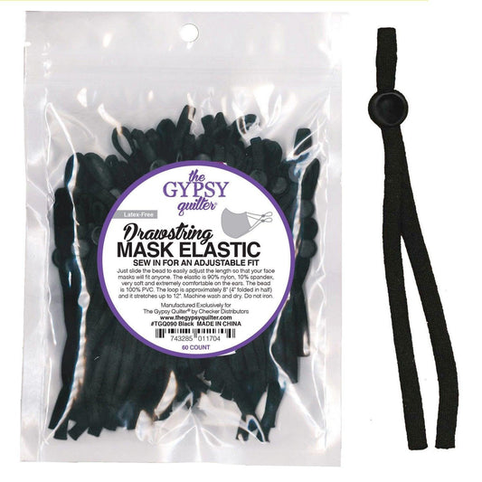 Drawstring Mask Elastic Black 6ct