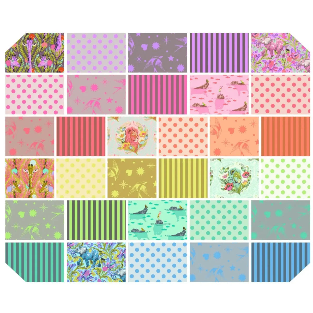 Fabric swatches from the Everglow & True Colors - Neons collections arranged in a grid.