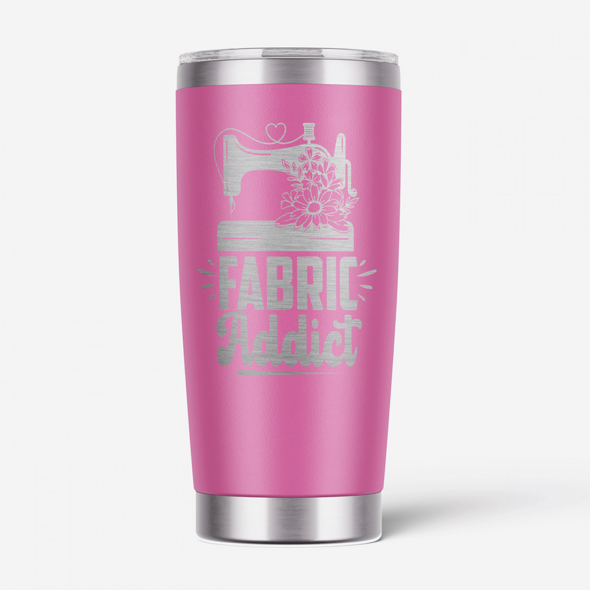 This Fabric Addict Tumbler is a hilarious way to share that you have dedicated your time to rescuing poor, helpless yards of fabric from quilt shops and providing them with a loving home. This laser-engraved 20-oz bright pink and silver tumbler has double walls and a vacuum seal to keep your favorite drinks cold or hot for hours on end.