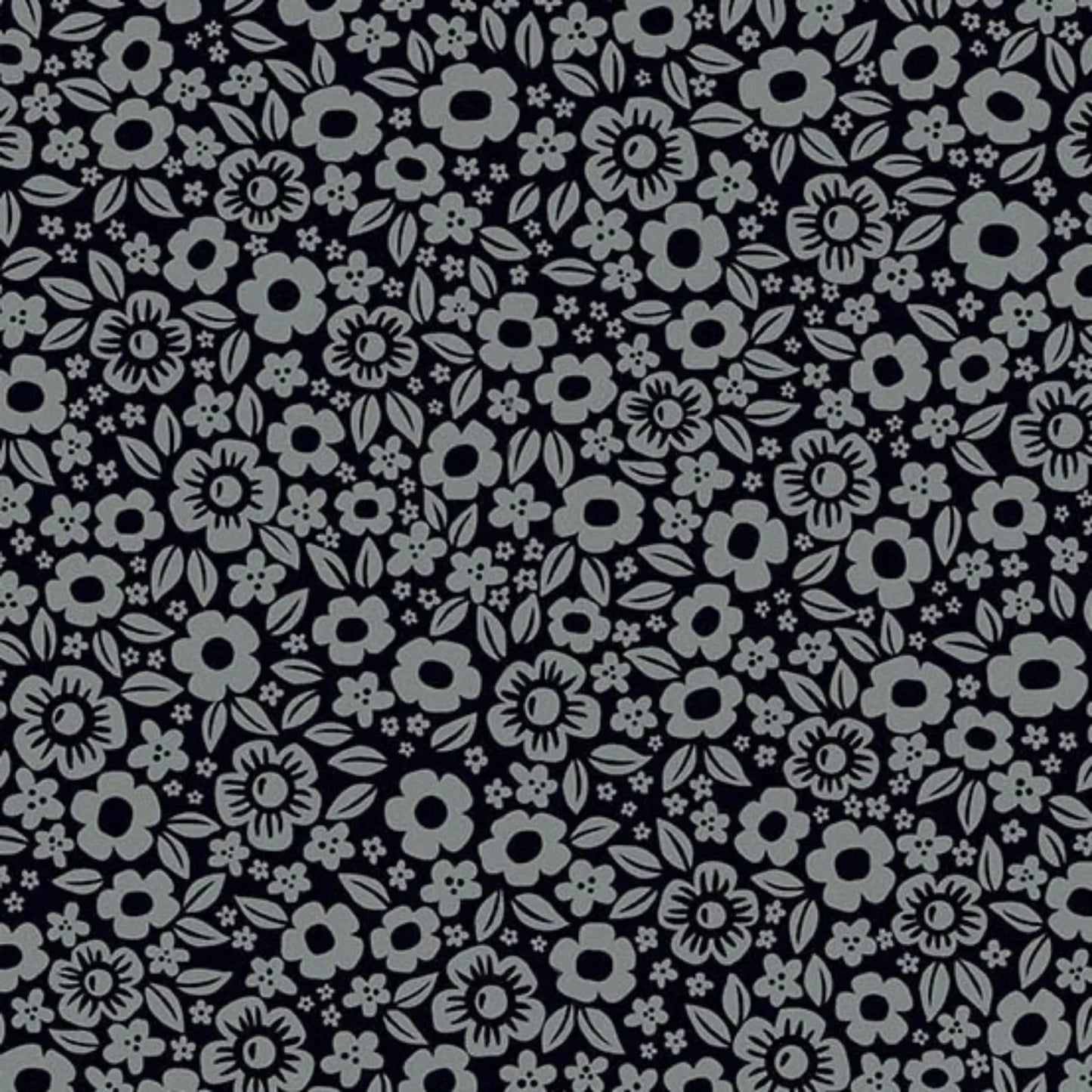 Floral pattern with small grey flowers on a black background