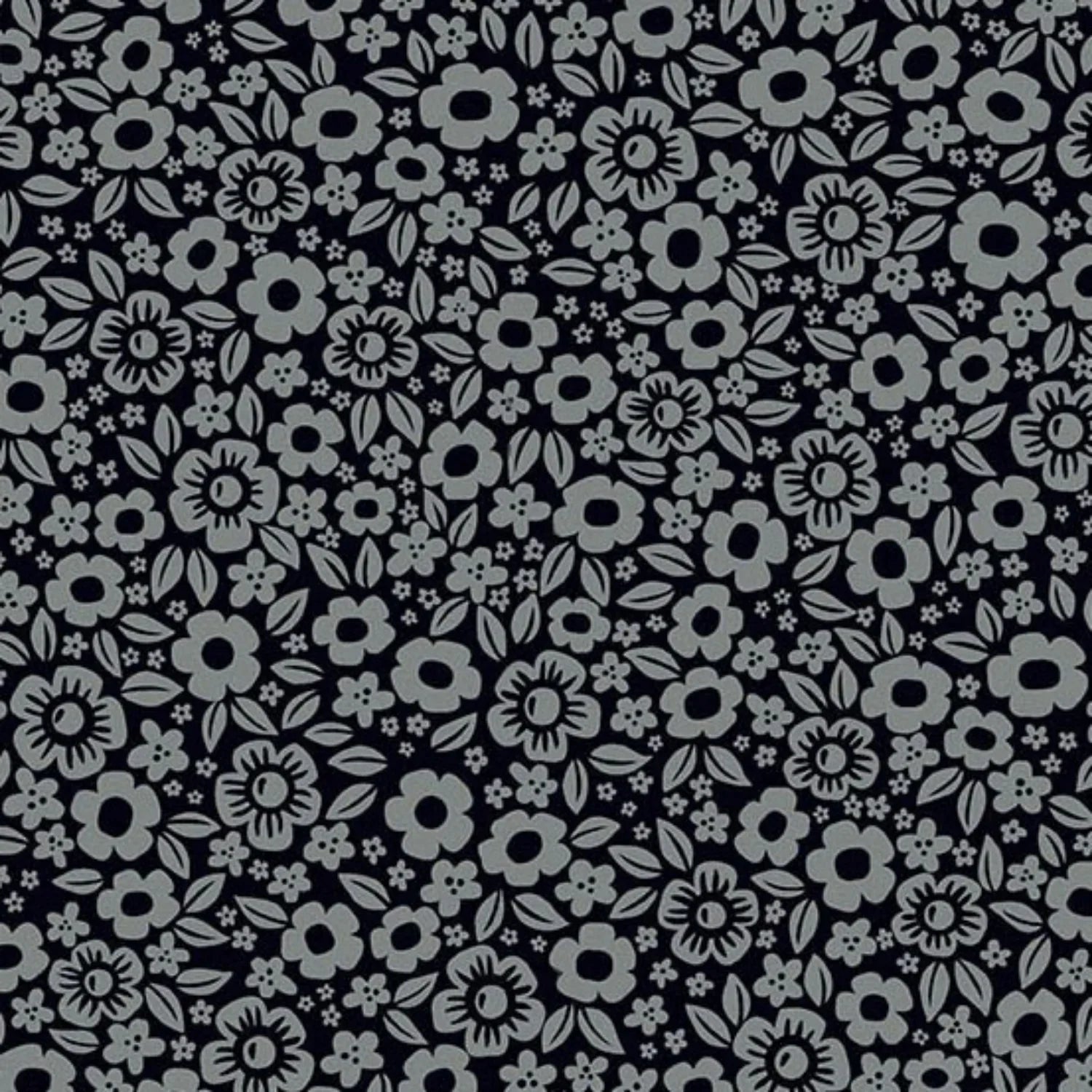 Floral pattern with small grey flowers on a black background