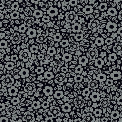 Floral pattern with small grey flowers on a black background