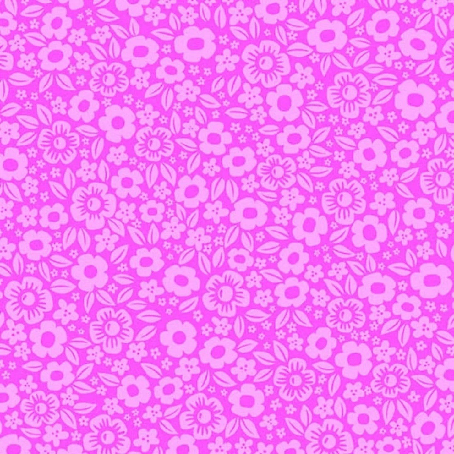 Pattern of dense pink cartoon flowers on a magenta background