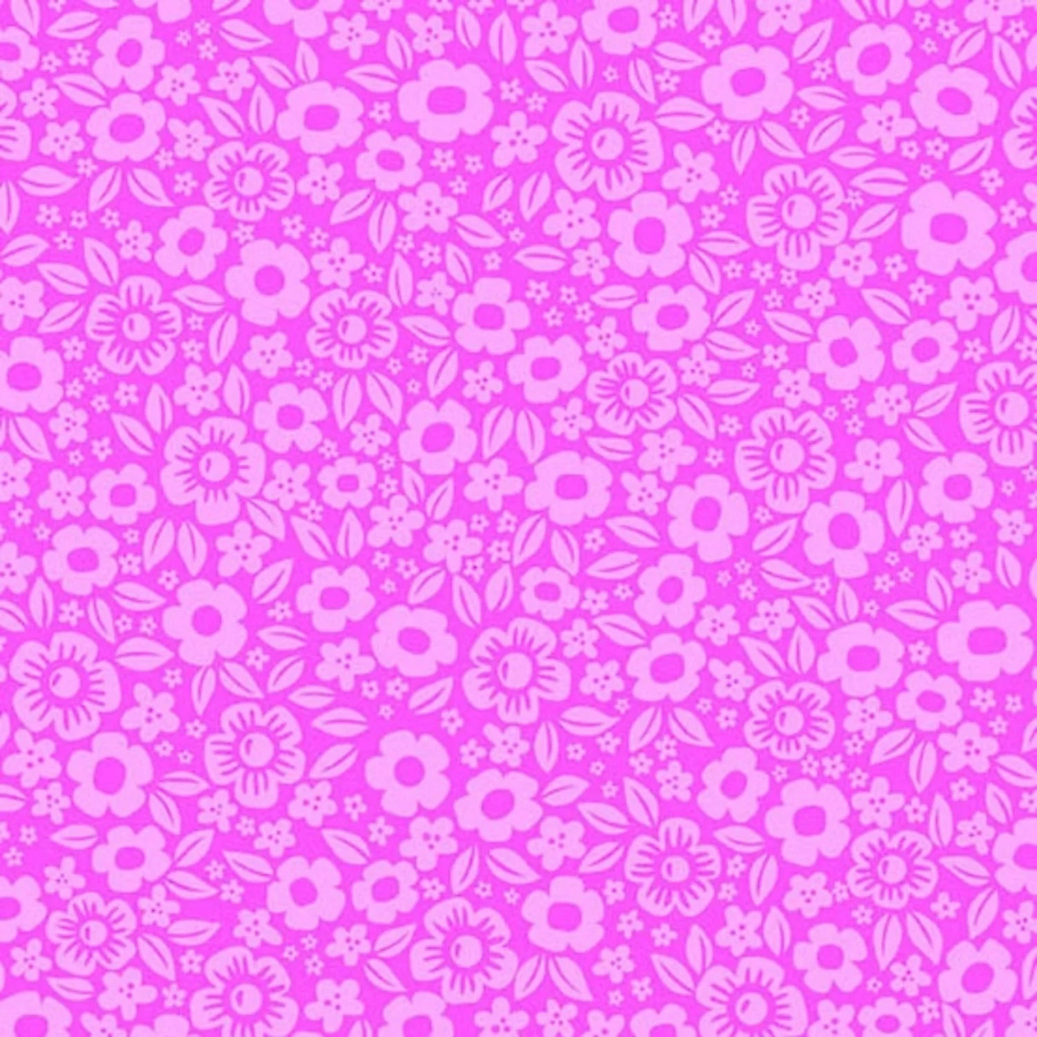 Pattern of dense pink cartoon flowers on a magenta background