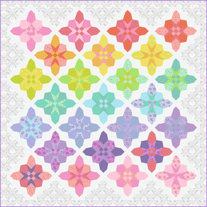 Pattern of colorful flowers on a white background