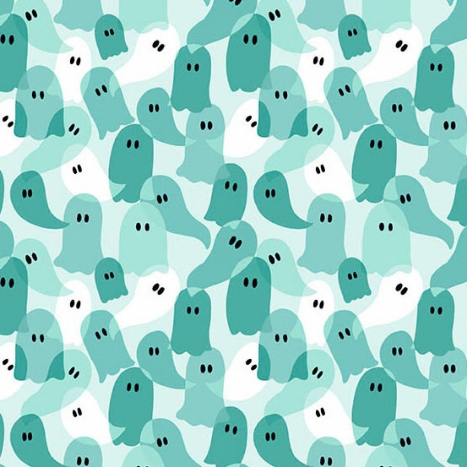 Pattern of teal ghosts on a light blue background