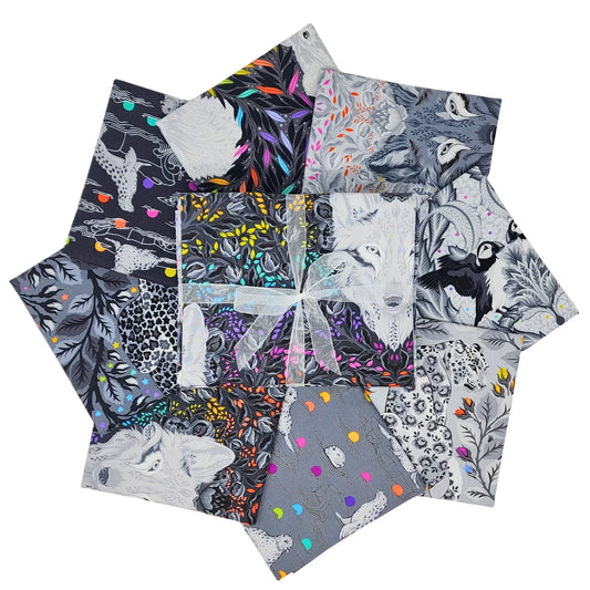 Collection of fabric swatches with animals and floral patterns on a white background