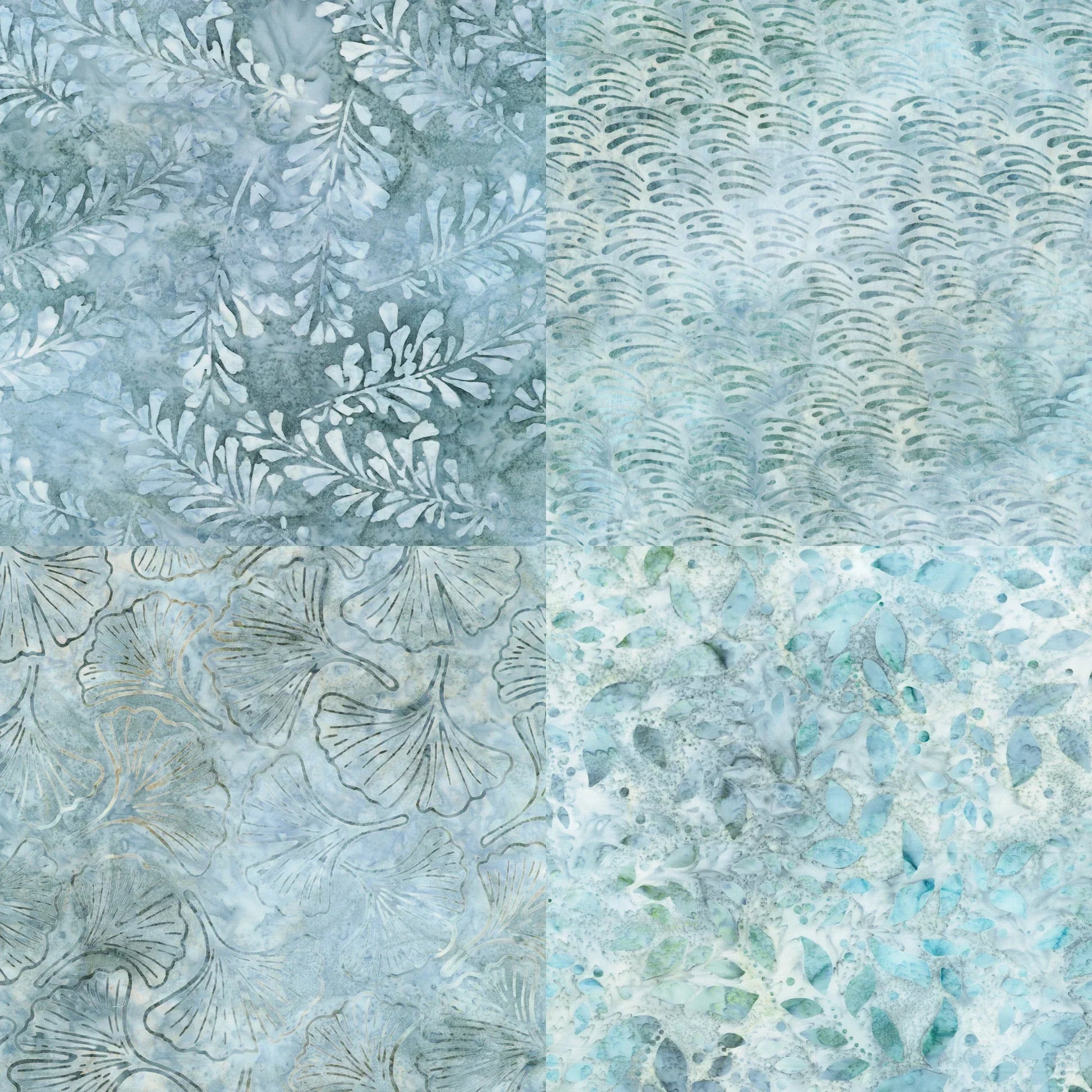 Textured blue and green patterned fabric swatches