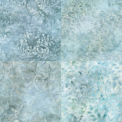 Textured blue and green patterned fabric swatches