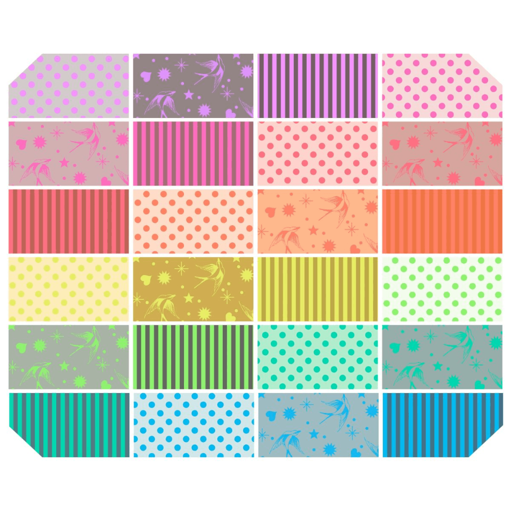 True Colors - Neon Fat Quarter Bundle contains 24 hand-cut fat quarters measuring approximately 18" x 21".