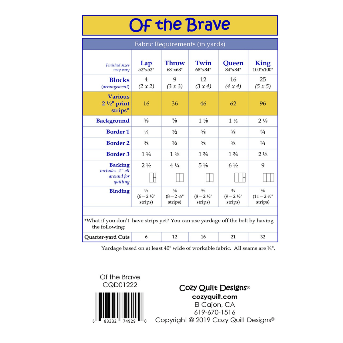 Of the Brave Quilt Pattern