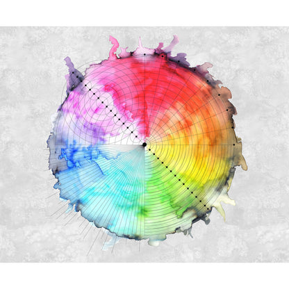 Color wheel with a blended gradient of colors on a textured grey background