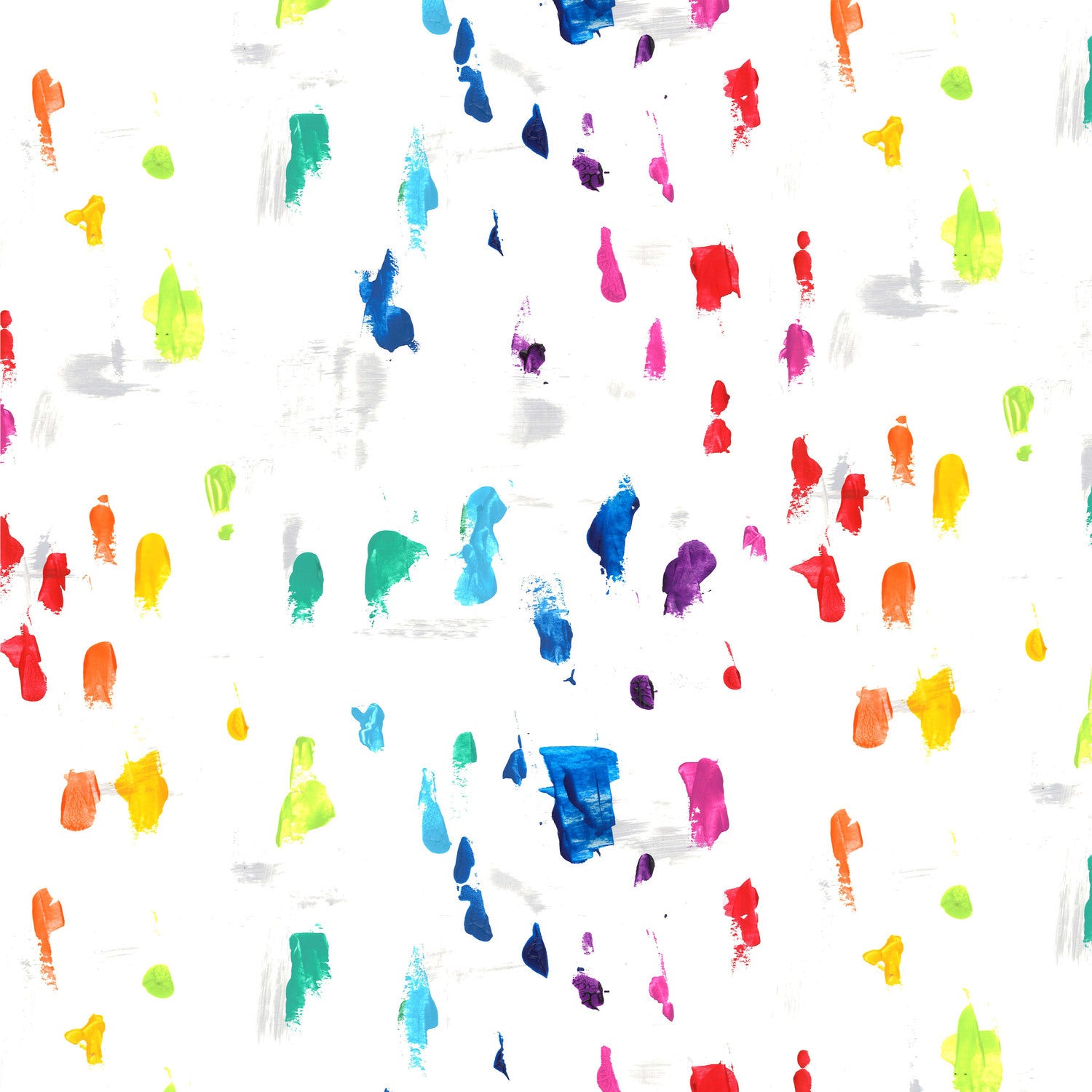 Colorful abstract paint splatter pattern on a white background