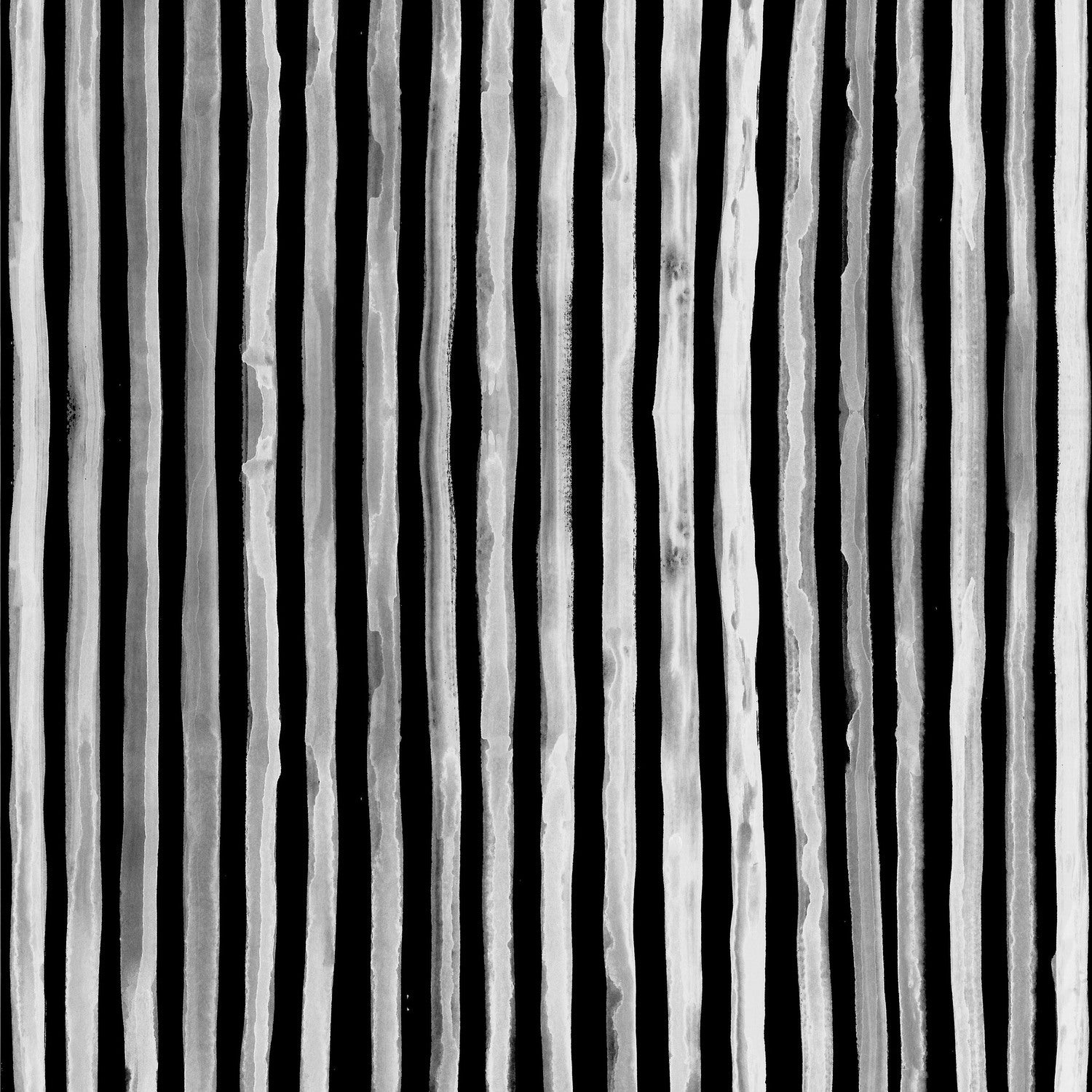 Vertical black and white striped fabric pattern with a textured, hand-painted look.