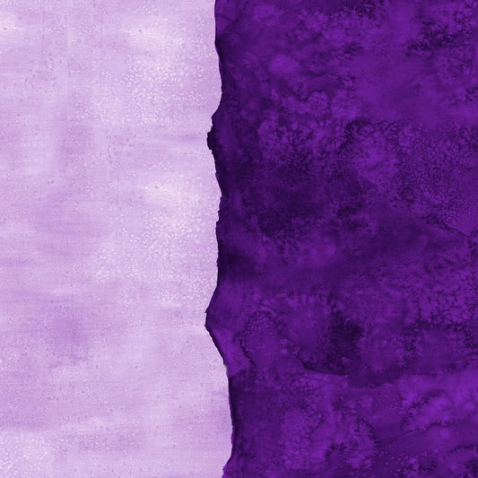 Abstract fabric pattern with a watercolor-like texture featuring dark violet and light, lavender purple.
