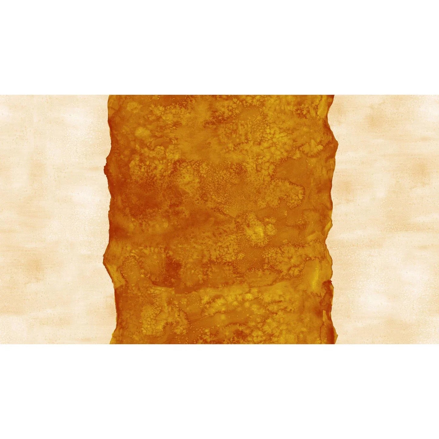Abstract fabric pattern with a watercolor-like texture featuring a central stripe of burnt orange and outer light, peachy cream edges.