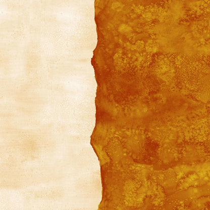 Abstract fabric pattern with a watercolor-like texture featuring burnt orange and light, peachy cream.
