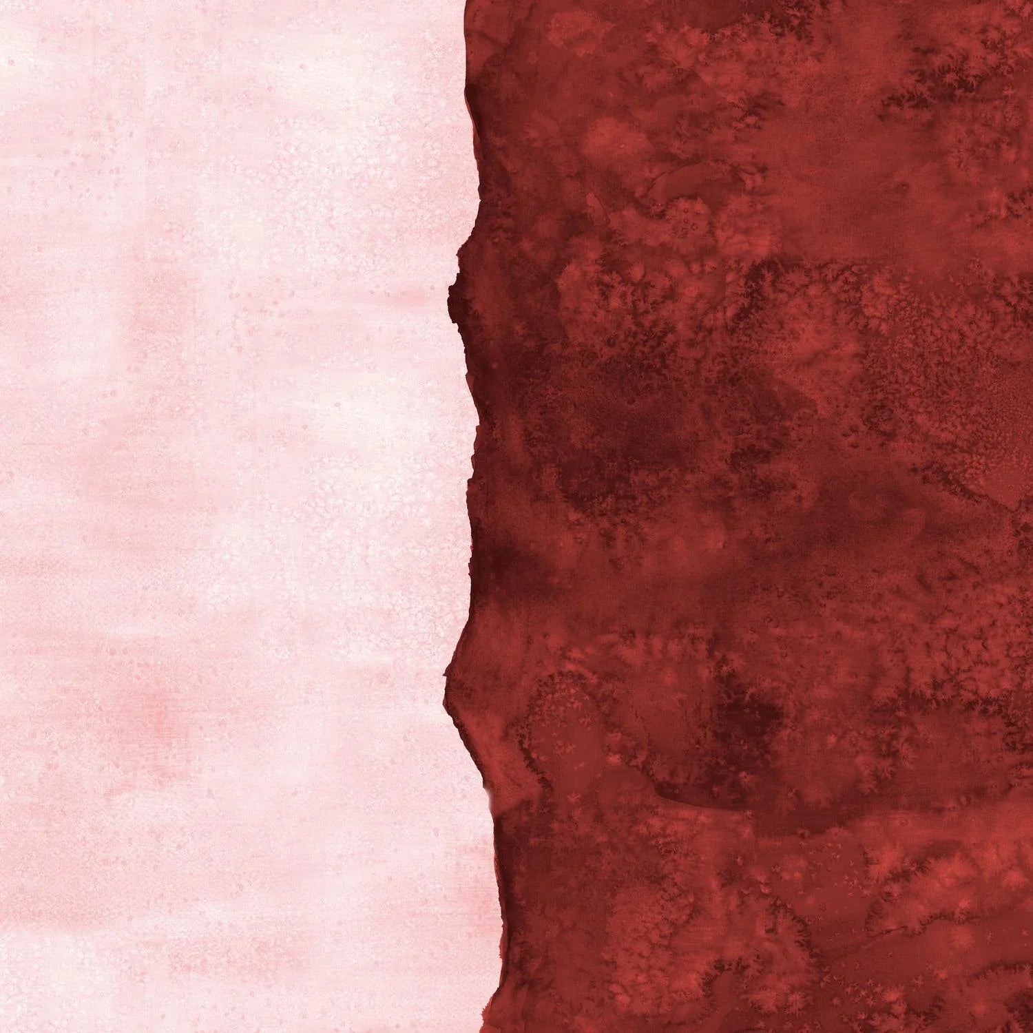 Abstract fabric pattern with a watercolor-like texture featuring dark red and light, blush-pink.