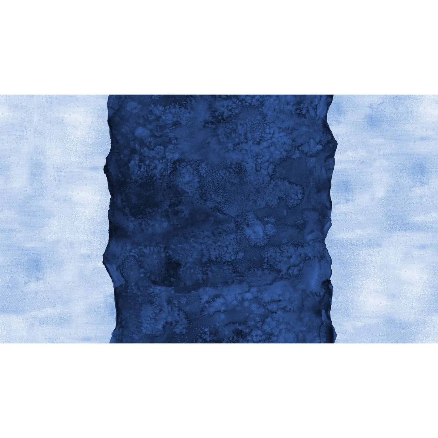 Abstract fabric pattern with a watercolor-like texture featuring a central stripe of dark navy and outer light, powder blue edges.