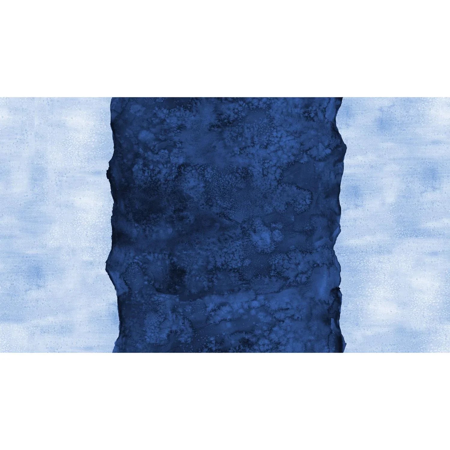 Abstract fabric pattern with a watercolor-like texture featuring a central stripe of dark navy and outer light, powder blue edges.