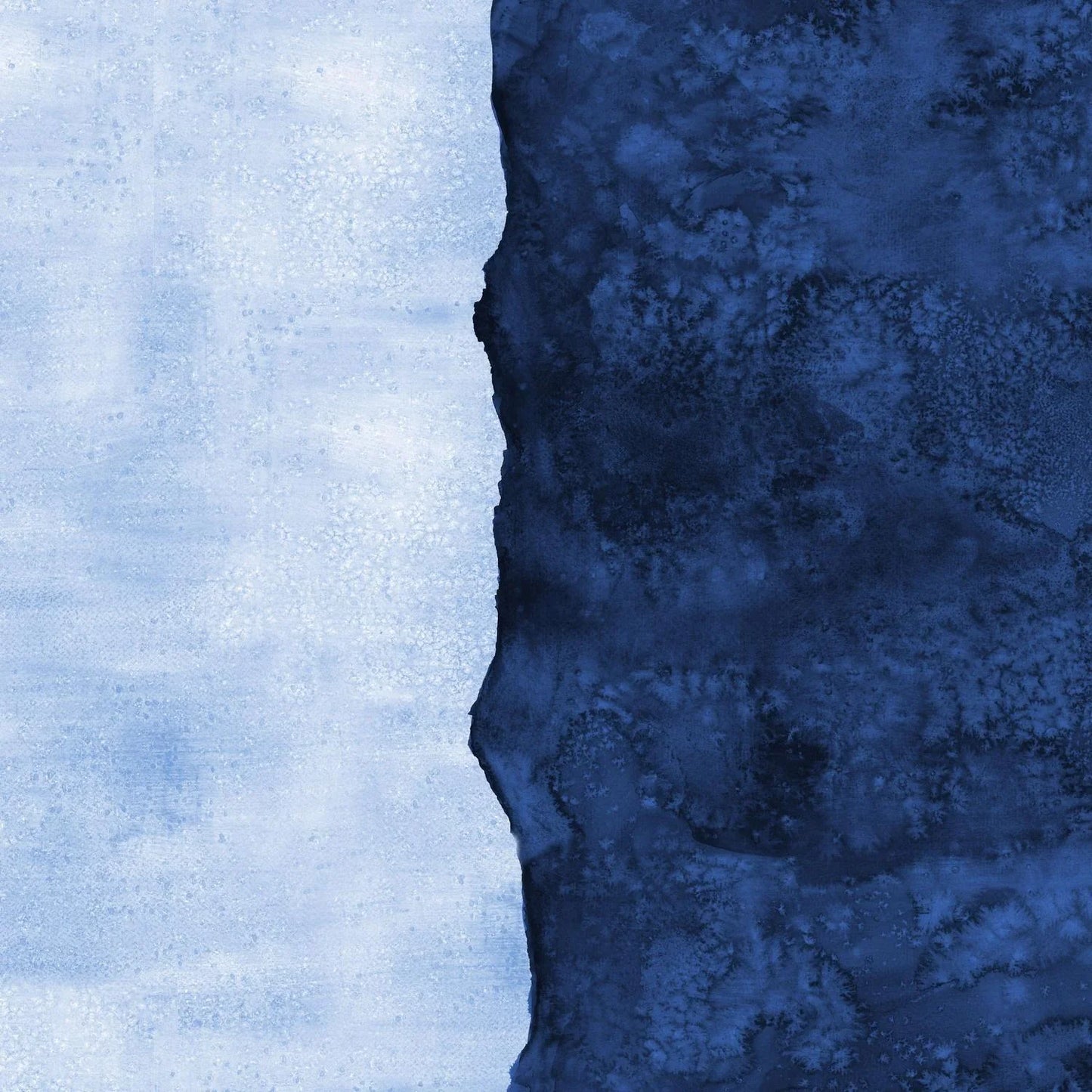 Abstract fabric pattern with a watercolor-like texture featuring dark navy and light, powder blue.