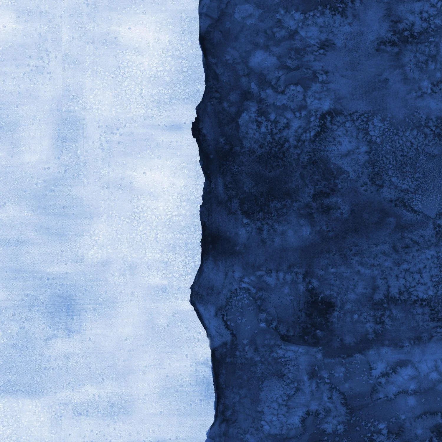 Abstract fabric pattern with a watercolor-like texture featuring dark navy and light, powder blue.