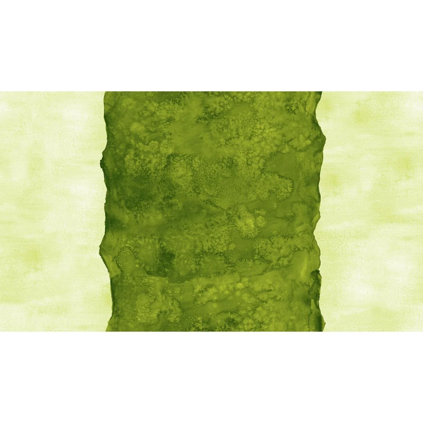 Abstract fabric pattern with a watercolor-like texture featuring a central stripe of dark emerald and outer light, lime green edges.