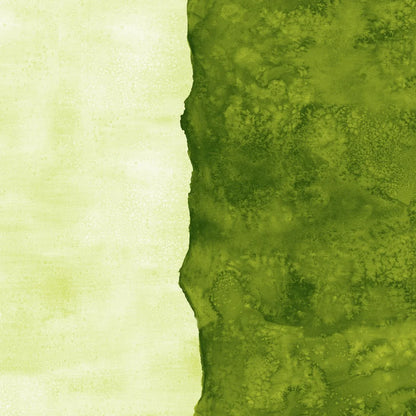 Abstract fabric pattern with a watercolor-like texture featuring dark emerald and light, lime green.