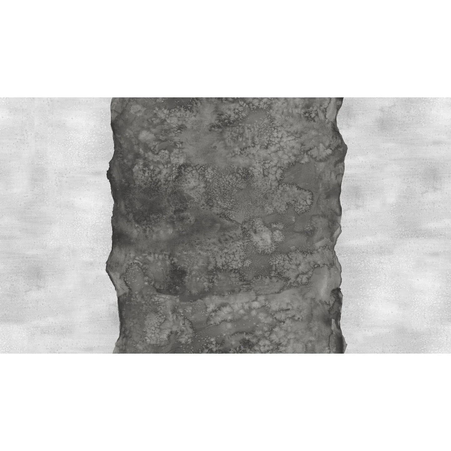 Abstract fabric pattern with a watercolor-like texture featuring a central stripe of dark charcoal and outer light, silver-grey edges.