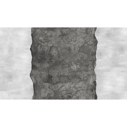 Abstract fabric pattern with a watercolor-like texture featuring a central stripe of dark charcoal and outer light, silver-grey edges.