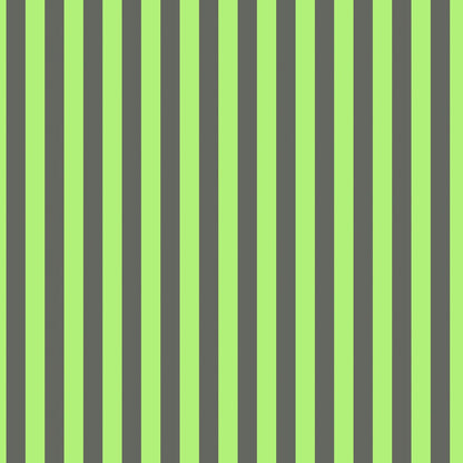 Neon Tent Stripe in Karma features alternating lime and evergreen stripes that run parallel to the selvage.