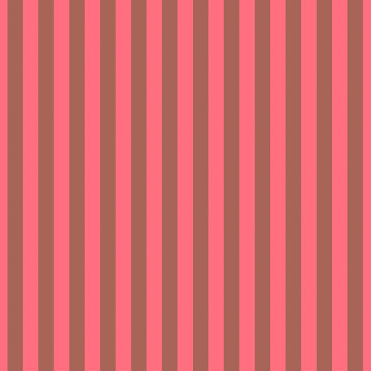 Neon Tent Stripe in Nova features alternating strawberry and crimson stripes that run parallel to the selvage.