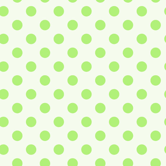 Neon Pom Poms in Karma features large lime green dots on a light dusty green background.