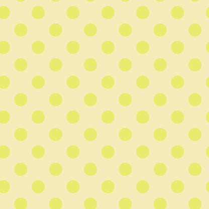 Neon Pom Poms in Moon Beam features large bright yellow dots on a light lemon background.