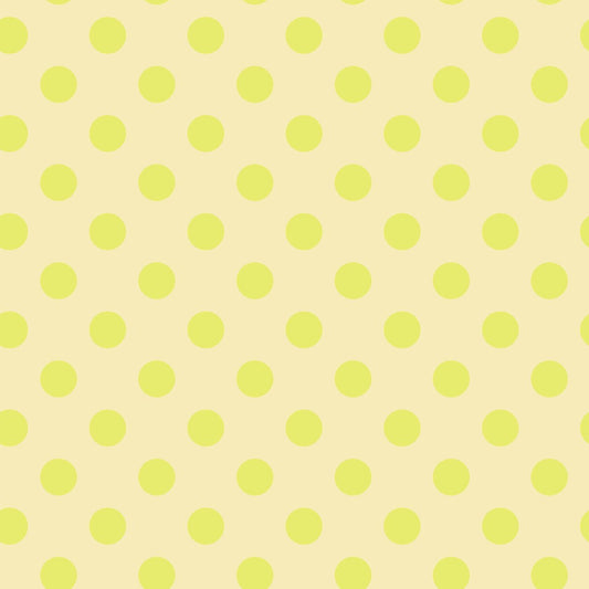 Neon Pom Poms in Moon Beam features large bright yellow dots on a light lemon background.