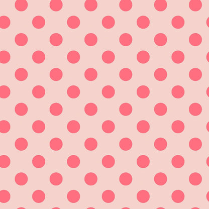 Neon Pom Poms in Nova features large strawberry-red dots on a dusty rose background.