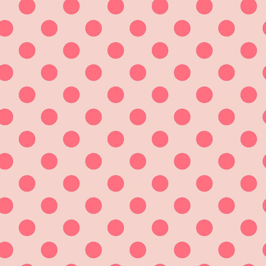 Neon Pom Poms in Nova features large strawberry-red dots on a dusty rose background.